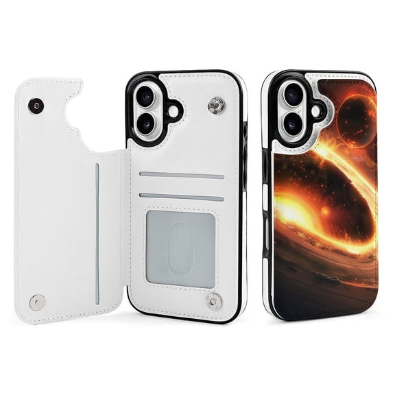 Compatible with iPhone 11 12 13 mini 14 15 16 Pro Max Plus Wallet Case with Card Holder, PU Leather Kickstand Card Slots Case ( Universe, iPhone 16 Pro Max)