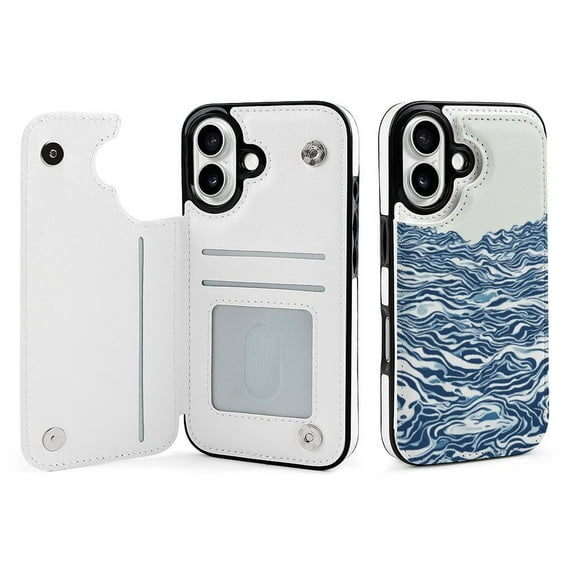 Compatible with iPhone 11 12 13 mini 14 15 16 Pro Max Plus Wallet Case with Card Holder, PU Leather Kickstand Card Slots Case ( Water Pattern Contrast, iPhone 14 Pro)
