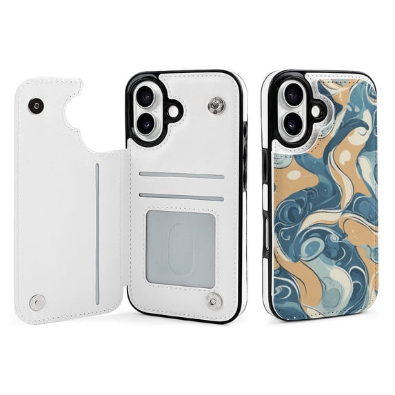 Compatible with iPhone 11 12 13 mini 14 15 16 Pro Max Plus Wallet Case with Card Holder, PU Leather Kickstand Card Slots Case ( Water Pattern, iPhone 13 mini)