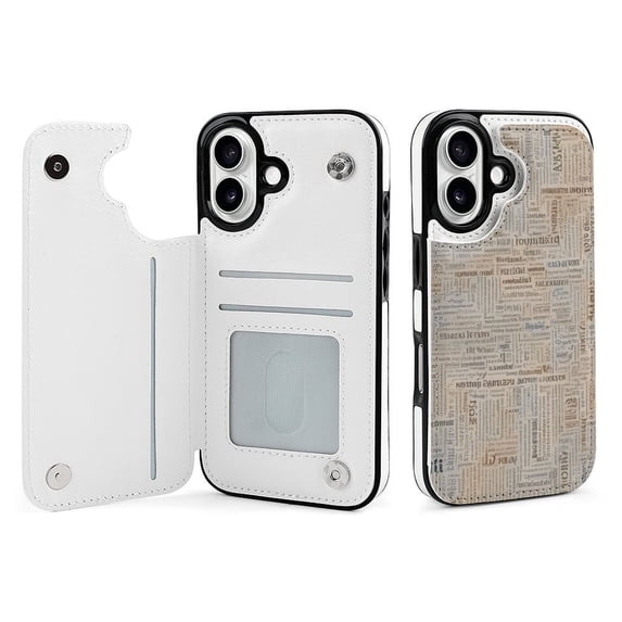 Compatible with iPhone 11 12 13 mini 14 15 16 Pro Max Plus Wallet Case with Card Holder, PU Leather Kickstand Card Slots Case ( Words, iPhone 15 Pro Max)