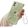 thumbnail image 1 of Compatible for iPhone 11 3D Butterfly Floral Clear with Design Aesthetic Women Teen Girls Glitter Pretty Crystal Sparkle Sparkly Cute Girly Phone Cases Protective Cover+Pearl Chain-Clear, 1 of 9