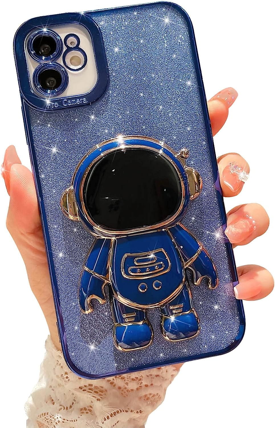 Compatible for iPhone 11 Bling Plating Astronaut Hidden Stand Case