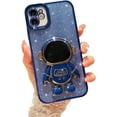 thumbnail image 1 of Compatible for iPhone 11 Bling Plating Astronaut Hidden Stand Case, Cute 6D Stand Glitter Phone Case for Women Girls Soft TPU Shockproof Back Cover - Navy Blue, 1 of 12