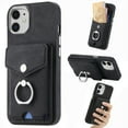thumbnail image 1 of Compatible with iPhone 11 Card Slot Back Case, 360 Degree Rotatable Ring Stand Plating Button PU Leather Support Magnetic Car Mount Phone Case Cover for iPhone 11, Black, 1 of 14