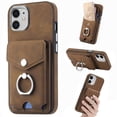 thumbnail image 1 of Compatible with iPhone 11 Card Slot Back Case, 360 Degree Rotatable Ring Stand Plating Button PU Leather Support Magnetic Car Mount Phone Case Cover for iPhone 11, Brown, 1 of 14