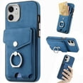 thumbnail image 1 of Compatible with iPhone 11 Card Slot Back Case, 360 Degree Rotatable Ring Stand Plating Button PU Leather Support Magnetic Car Mount Phone Case Cover for iPhone 11, Blue, 1 of 14