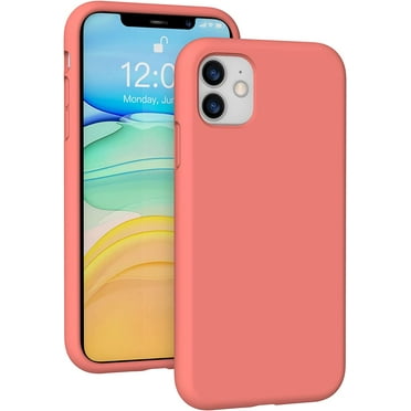 Compatible with iPhone 11 Case (6.1"), [Drop Protection] [Anti-Scratch] Shockproof Liquid Silicone Anti-Fingerprint Cover with Microfiber Lining Phone Case, Coral