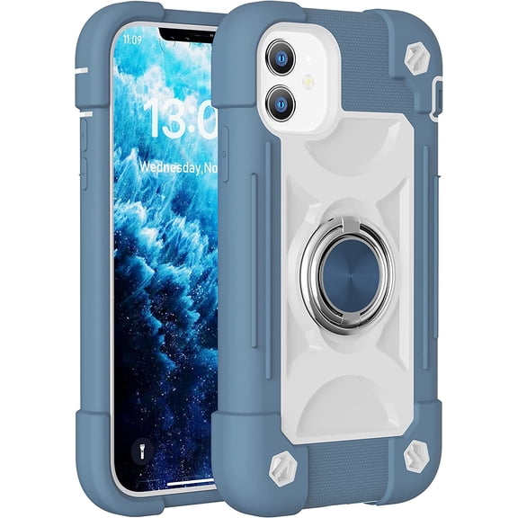 Compatible with iPhone 11 Case 6.1 Inch with 360°Rotate Ring Stand, Military Grade Drop Protection Full Body Rugged Heavy Duty Case 3 in 1 Protective Cover (Blue)