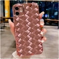 thumbnail image 1 of Compatible with iPhone 11 Case-6.1 Inch, Fashion 3D Woven Pattern Plating Phone Case, Grid Printed case for Women Girls Soft Silicone Shockproof Camera Protective Back Cover-Pink, 1 of 15