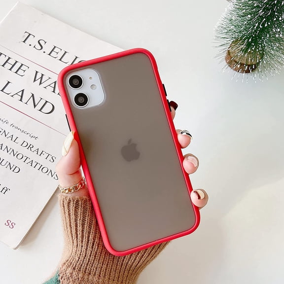 Compatible with iPhone 11 Case, 6.1-Inch, Matte Translucent PC Back Case with Silicone Bumper Slim Shockproof Protective Phone Case Cover for iPhone 11, Red