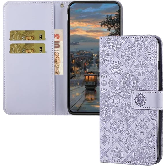 Compatible with iPhone 11 Case with Card Holder Leather Flip Folio Case Retro Embossing with Kickstand Magnetic Protective Cover Wallet Case for iPhone 11 6.1 inch Purple XCM