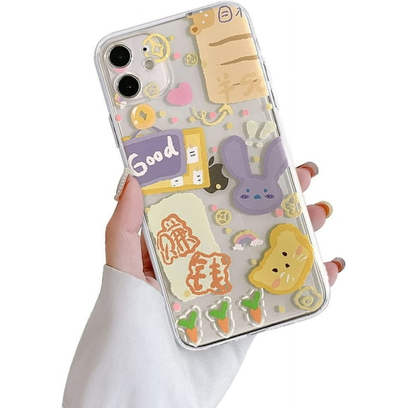 Compatible with iPhone 11 Case, Clear Cute Rabbits Cartoon Animal Graffiti Pattern Smooth Soft TPU Anti-Fall Anti-Scratch Protective Case for Girls Women for iPhone 11-Purple