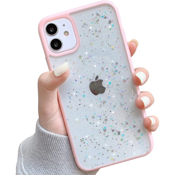 Compatible for iPhone 11 Case,Clear Sparkly Bling Star Glitter Design for Women Girls Soft TPU Shockproof Anti-Scratch Protective Cases for iPhone 11-Pink