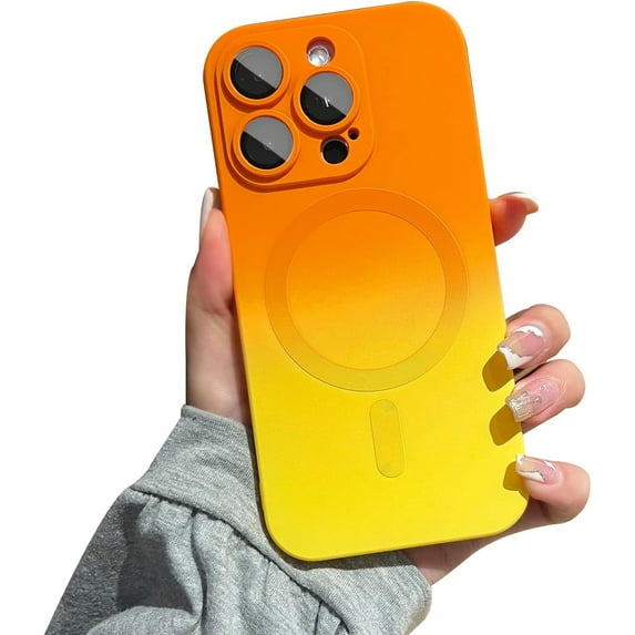 Compatible with iPhone 11 Case [Compatible with MagSafe], Cute Gradient Color Case for Women, Soft TPU Shockproof with Camera Lens Protector Case for iPhone 11-Orange Yellow