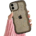 thumbnail image 1 of Compatible iPhone 11 Case, Curly Wave Edge, Cute Transparent Bling Glitter Star Design, Soft TPU Shockproof Protective Case for Women and Girls (Black), 1 of 10
