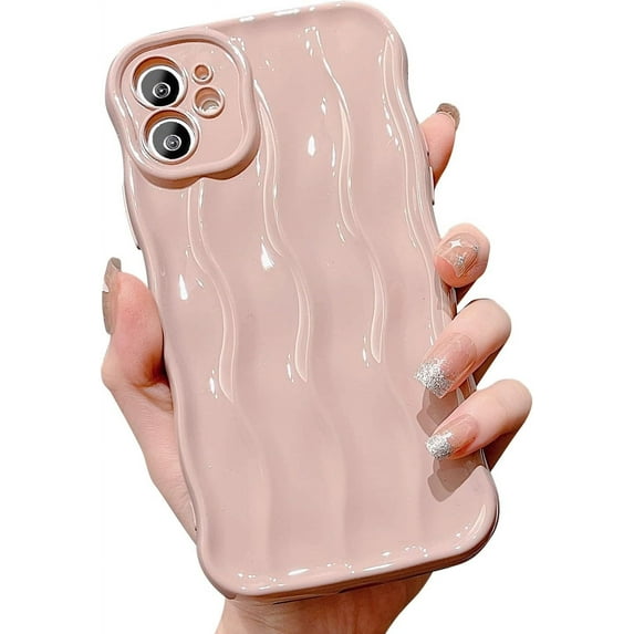 Compatible with iPhone 11 Case,Cute 3D Water Ripple Pattern Curly Wave Frame Soft TPU Back Full Body Screen Camera Protective Cover Bumper Shockproof case for Women and Girls-Pink