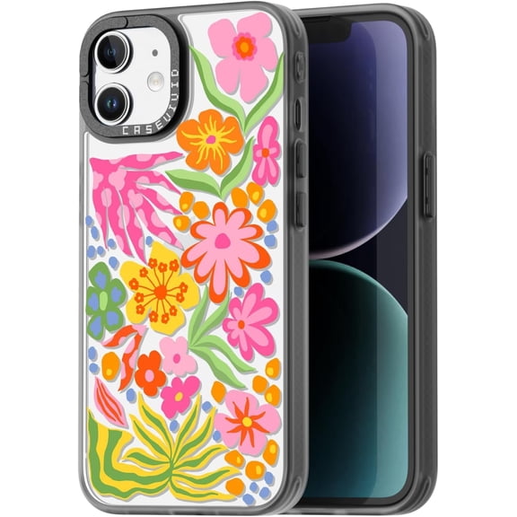 Compatible for iPhone 11 Case Cute Aesthetic - Durable Fashion Funny Phone Case - Girly Passion Flower Pattern Print Cover Design for Woman Girl 6.1 inches Black