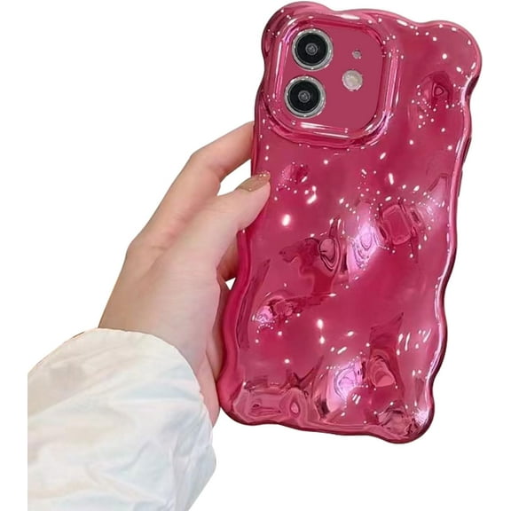 Compatible with iPhone 11 Case, Cute Coquette 3D Wave Bubble Pattern and Stylish Wavy Border, Soft TPU, All-Inclusive Camera Protection Shockproof Phone Case for Women Girls (Rose Red)