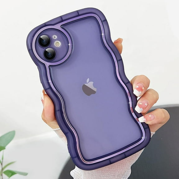 Compatible with iPhone 11 Case, Cute Curly Wave Frame Shape with Plating Edge, Camera Lens Cover & Soft TPU Silicone Heavy Duty Shockproof Protection Clear Phone case for iPhone 11, Purple