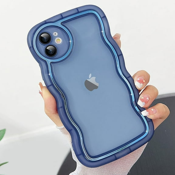Compatible with iPhone 11 Case, Cute Curly Wave Frame Shape with Plating Edge, Camera Lens Cover & Soft TPU Silicone Heavy Duty Shockproof Protection Clear Phone case for iPhone 11, Blue