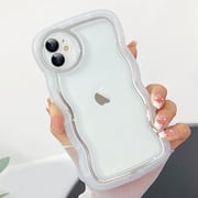Compatible with iPhone 11 Case, Cute Curly Wave Frame Shape with Plating Edge, Camera Lens Cover & Soft TPU Silicone Heavy Duty Shockproof Protection Clear Phone case for iPhone 11, Clear