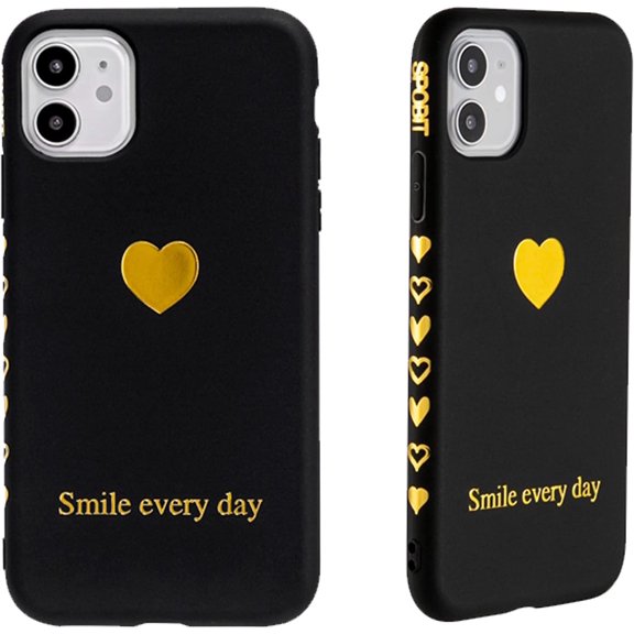 Compatible with iPhone 11 Case, Cute Fun Soft Silicone Gold Heart Pattern Back Cover Case, Fashion Side View Small Pattern Shockproof Case for Women Girls, Case for iPhone 11 6.1 Inch - Brown