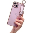 thumbnail image 1 of Compatible with iPhone 11 Case, Cute Luxury Plating Edge Bumper with Love-Heart Wristband Stand Soft TPU Shockproof Case for iPhone 11 for Girl Women, Purple, 1 of 9