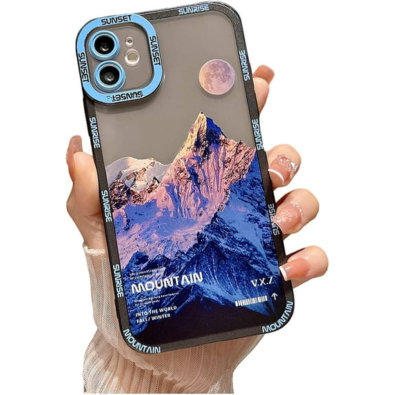 Compatible for iPhone 11 Case, Cute Snow Mountain Moon Night Lovely Case, Soft TPU Shockproof Camera Lens Protective Cute Phone Case for iPhone 11 for Women Girls (6.1 inch- Light Blue