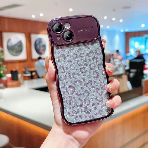Compatible for iPhone 11 Case,Cute Sparkly Bling Leopard Glitter Electroplated Wavy Edge Design for Women Girls TPU Shockproof Anti-Scratch Protective Phone Cover Case,Darkpurple
