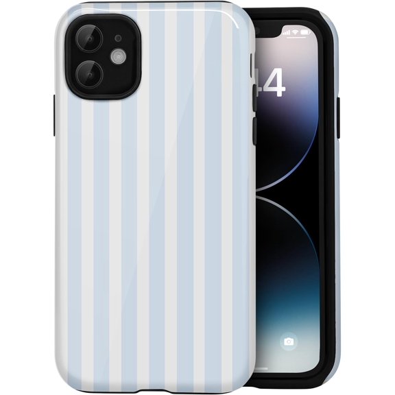Compatible with iPhone 11 Case Cute Striped Aesthetic Retro Design for Women Girls Fall Simple Chic Girly Pretty Dual Layer Hybrid Protection Elegant Case for iPhone 11-Blue