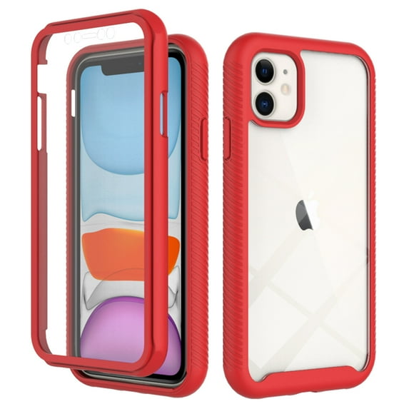 Compatible with iPhone 11 Case, Dustproof Shockproof Case with Built-in Screen Protector, Bumper Frame Heavy Duty Full Body Protective Cover for iPhone 11, Red