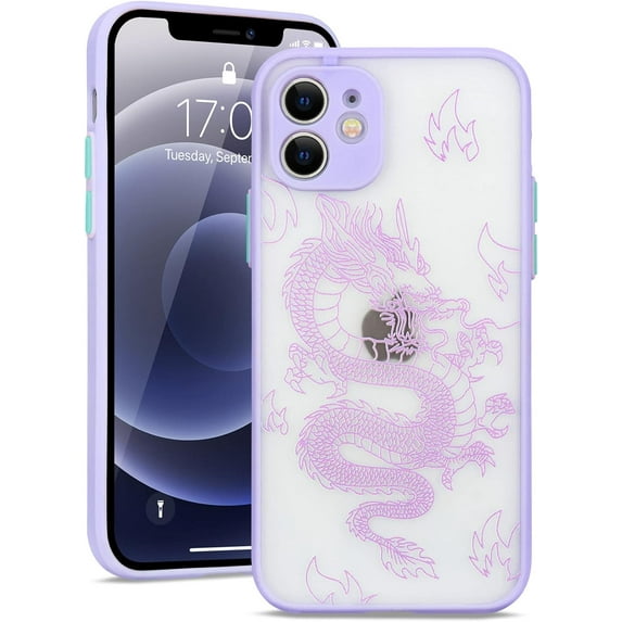 Compatible with iPhone 11 Case Fashion Cool Dragon Animal 3D Pattern Design Frosted PC Back Soft TPU Bumper Shockproof Protective Case Cover for iPhone 11, Purple