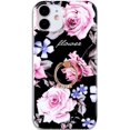 thumbnail image 1 of Compatible with iPhone 11 Case,Floral Case Cute Clear for Men Women Girls with 360 Degree Rotating Ring Kickstand Soft TPU Shockproof Cover Designed for iPhone 11 6.1 Inch Black Rose Flower, 1 of 17