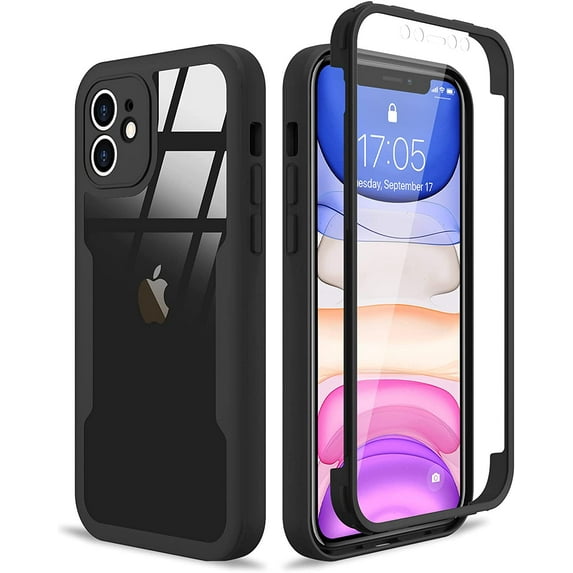 Compatible with iPhone 11 Case Full Body Clear Design with Built-in Screen Protector Shockproof Anti-Scratch Rugged Phone Case 360 Protective Cover for iPhone 11 6.1 inch, Black