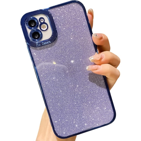 Compatible with iPhone 11 Case Glitter,Luxury Plating Bling Sparkly Shiny Clear Case Camera Protection Design for Women Girly Soft Cover,Navy Blue,6.1 Inch