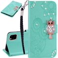 thumbnail image 1 of Compatible with iPhone 11 Case Glitter Stylish Crystal Owl with Wrist Strap Kickstand Magnetic Leather Wallet for Women Flip Phone Case for iPhone 11 6.1 inch Green YK, 1 of 10