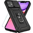 thumbnail image 1 of Compatible with iPhone 11 Case with HD Screen Protector & Slide Camera Cover & Rotated Ring Kickstand, [Military-Grade] Phone Case for iPhone 11 (Black), 1 of 8