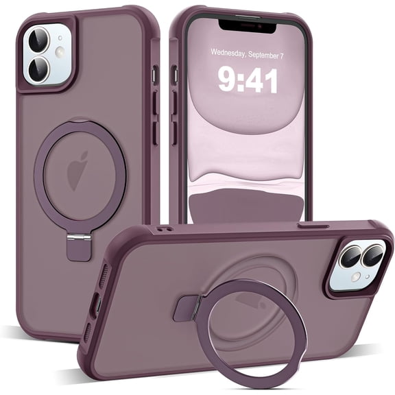 Compatible with iPhone 11 Case with Invisible Magnetic O-Ring Stand -Grade Translucent Case for iPhone 11 6.1" [Compatible with MagSafe][Great Grip Feeling], Wine Red