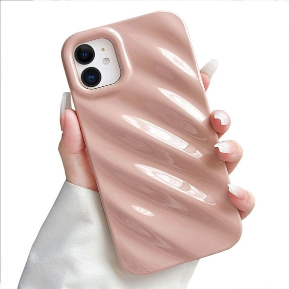 Compatible with iPhone 11 Case Luxury 3D Water Ripple Shape Pattern Camera Lens Protection Shockproof Soft TPU Case for Women Girls Slim Phone Case (Light Pink)