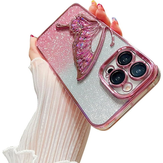Compatible for iPhone 11 Case with Luxury Glitter Cute Butterfly Plating Design Aesthetic Women Teen Girls Phone Cases Camera Protection Shockproof Cover-Blue