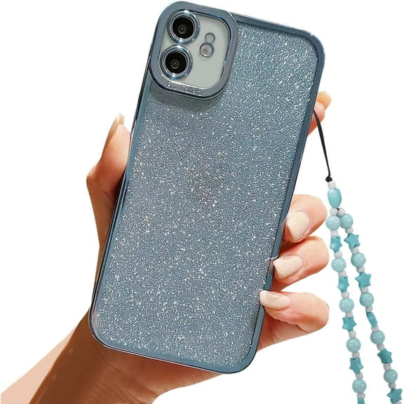 Compatible with iPhone 11 Case with Phone Charm/Chain Strap,Glitter Bling Cute Phone Case for iPhone 11 Design for Women Girl Shockproof TPU 6.1''-Blue