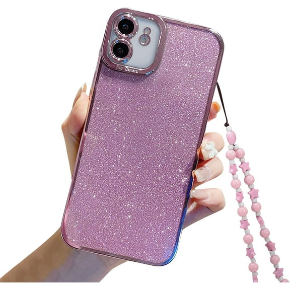 Compatible with iPhone 11 Case with Phone Charm/Chain Strap,Glitter Bling Cute Phone Case for iPhone 11 Design for Women Girl Shockproof TPU 6.1''-Pink