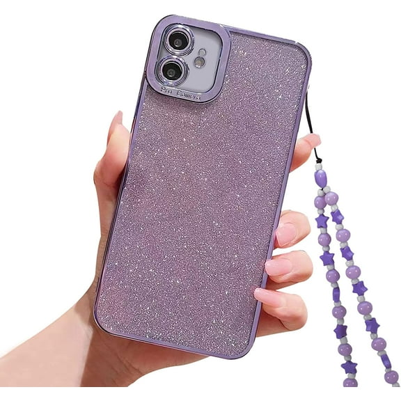 Compatible with iPhone 11 Case with Phone Charm/Chain Strap,Glitter Bling Cute Phone Case for iPhone 11 Design for Women Girl Shockproof TPU 6.1''-Purple