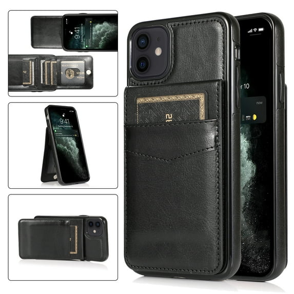 Compatible with iPhone 11 Case Wallet with Credit Card Holder, Premium PU Leather Magnetic Clasp Kickstand Heavy Duty Protective Shock Absorbing Phone Cover for iPhone 11, Black