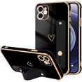 thumbnail image 1 of Compatible with iPhone 11 Case for Women Girls, Bling Luxury Plated Bumper with Cute Love-Heart Design, Adjustable Hand Strap Stand, Raised Edges Shockproof Protection for iPhone 11 - Black, 1 of 16
