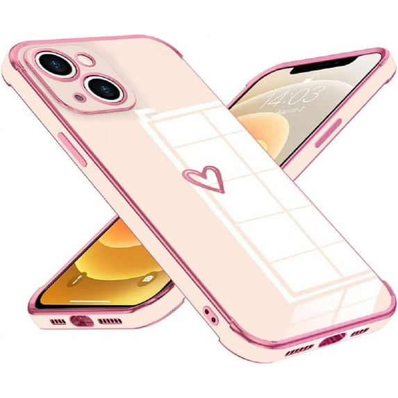 Compatible with iPhone 11 Case for Women Girls, Cute Love Heart Pattern Electroplated Design Full-Around Soft Slim TPU Protective Bumper Cover for iPhone 11 6.1" - Pink