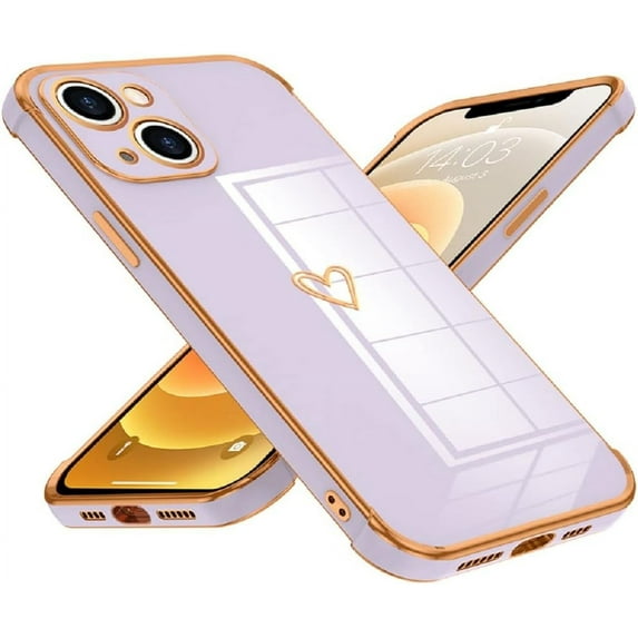 Compatible with iPhone 11 Case for Women Girls, Cute Love Heart Pattern Electroplated Design Full-Around Soft Slim TPU Protective Bumper Cover for iPhone 11 6.1" -Purple