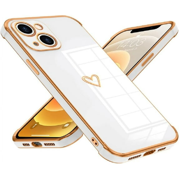 Compatible with iPhone 11 Case for Women Girls, Cute Love Heart Pattern Electroplated Design Full-Around Soft Slim TPU Protective Bumper Cover for iPhone 11 6.1" -White
