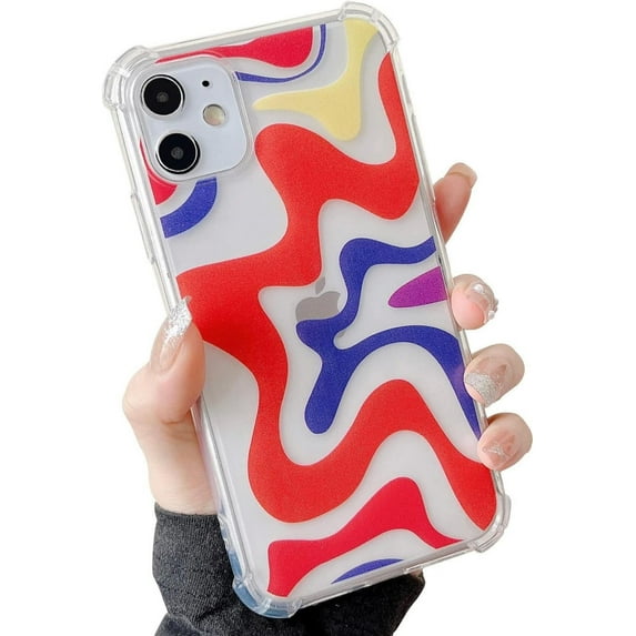 Compatible with iPhone 11 Clear Case,Aesthetic Simple Color Mix Pattern Design,Slim Fit Case with Air-Guard Corner Shockproof Bumper Protection Soft TPU Flexible Cover for Women Girls-Orange