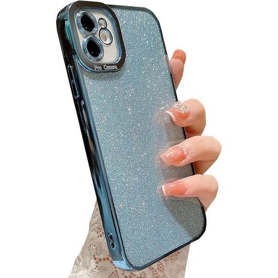 Compatible with iPhone 11 Glitter Plating Case, Luxury Bling Sparkly Shiny Clear Case for iPhone 11 6.1" Camera Protection Soft TPU Shockproof Back Cover for Women Girl- Light Blue